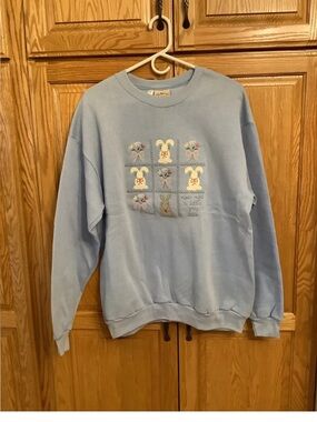 Light Blue Bunny Motif Crewneck Sweatshirt - Unbranded